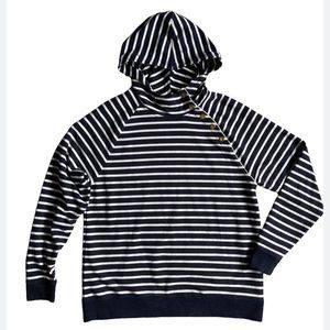 NWT Lauren Ralph Lauren sweatshirts hoodie striped side buttons women navy siz L